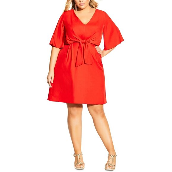 NWT Womens Plus Size 18 City Chic Red Knot Front Deep V Batwing Sleeve Dress NEW - Picture 8 of 8